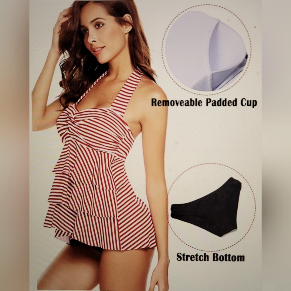 NWT SEXY FLIRTY TANKINI TIERED RUFFLES FLATTERS EVERYBODY. XL